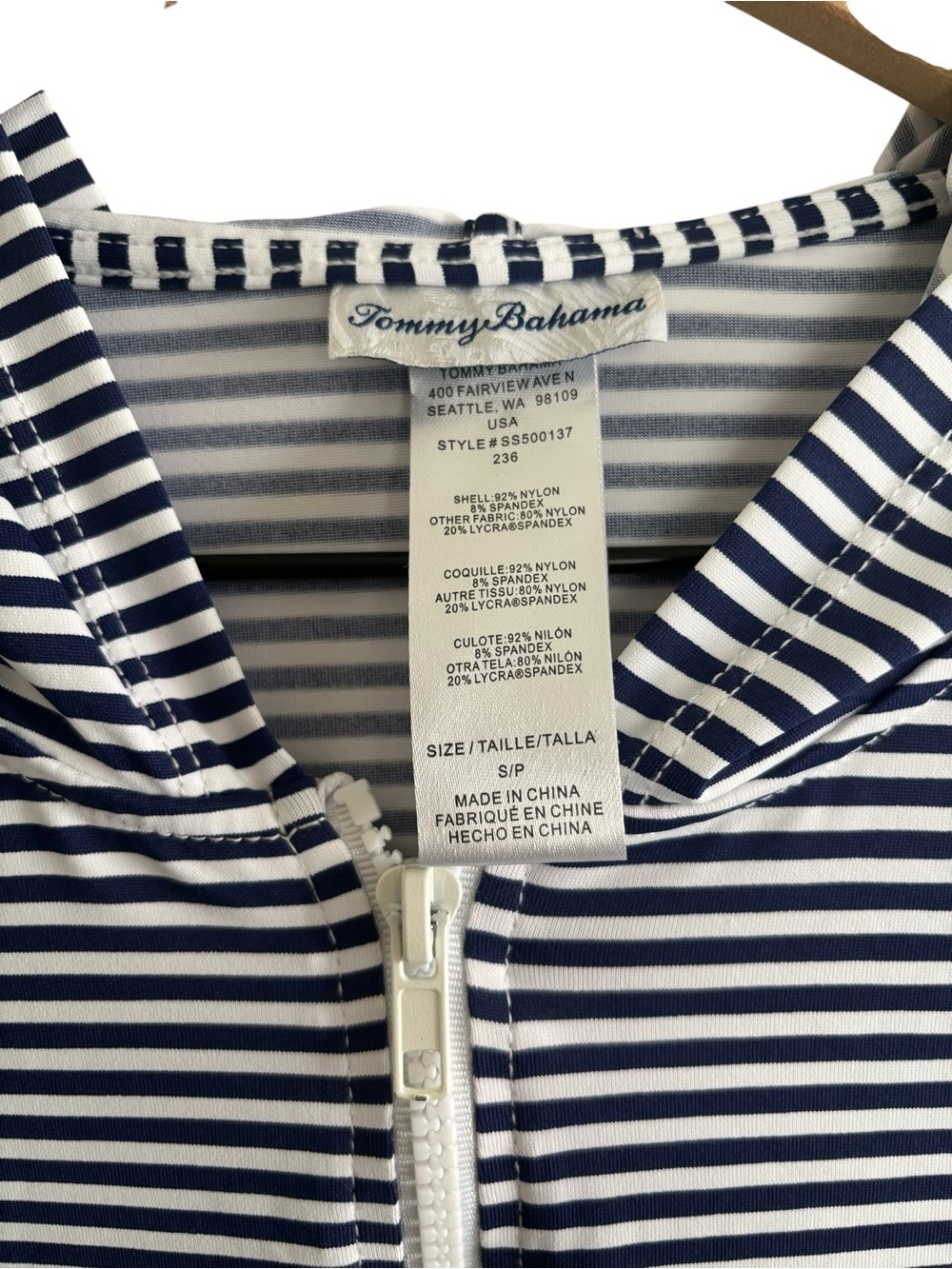 Tommy Bahama Full Zip Hooded Rash Guard Jacket UPF 50+ Women's Small Navy White - Picture 10 of 14